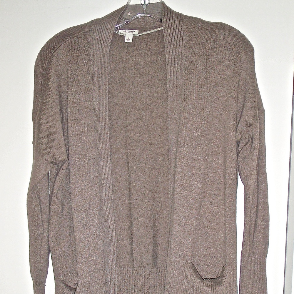 SONOMA LIFESTYLE WOMEN'S LIGHT BROWN HEATHER CARDIGAN SWEATER SIZE S